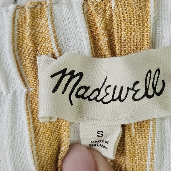 Madewell Tapered Huston Pull On Linen Crop Pants in Golden Plume Stripe Sz Small - Picture 8 of 14